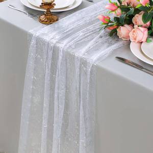 lot 8437 image: Snowkingdom White Silver Table Runner Gauze Sheer Tulle 10 FT 120 Inch Sparkly Metallic Foil Glitter Sequin Party Table Decor Centerpieces for Party Wedding Bridal Baby Shower Christmas New Year