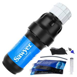 lot 8443 image: Sawyer Products SP129 Squeeze Water Filtration System wTwo 32-Oz Squeeze Pouches, Straw, and Hydration Pack Adapter