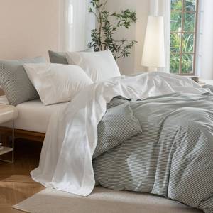 lot 13470 image: JIYUAN King Washed Cotton Sheet Set, 4-Piece, Relaxed Linen Feel