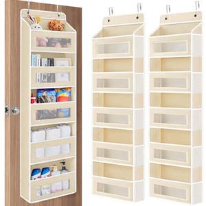 lot 13477 image: JARLINK Over the Door Organizer for Pantry, Bathroom, 5 Shelf Beige, 2 Pack