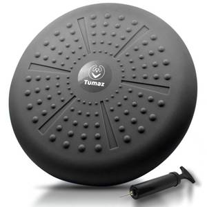 lot 13480 image: Tumaz Balance Board Cushion - Improves Focus for Kids, Relieves Back Pain, Builds Core Strength (Black, Extra Thick, Pump Included)