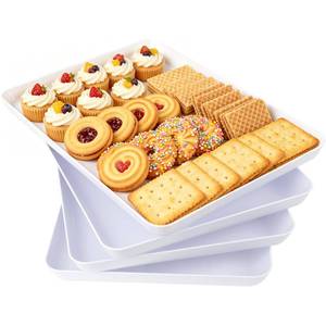 lot 13483 image: YOUBET 4PCS White Plastic Serving Trays for BBQ, Picnic, Party, Wedding