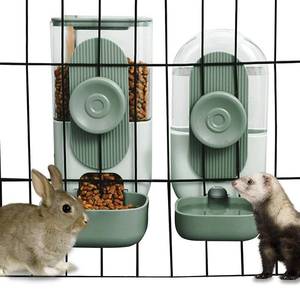 lot 13485 image: Lemtrflo Rabbit Feeder, Bunny Water Bottle Dispenser, Pet Cage Food Bowl