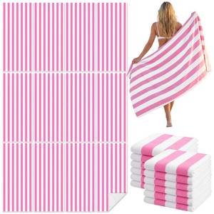 lot 13509 image: Frienda 12 Pack Pink Striped Beach Towels 71x 32 Large Microfiber Quick Dry Absorbent Bath Towels for Swimming Pool Beach Cruise Travel Gym Supplies