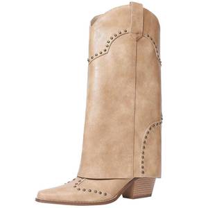 lot 13511 image: RONILURN Fold Over Boots Knee High Cowboy Boots for Women Cowgirl Boots