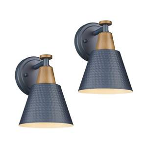 lot 13522 image: FEMILA Modern Wall Sconces Set of 2, 1-Light Wall Lighting Bathroom Sconces Single Vanity Light, Hammered Metal Shade, Dark Blue,4FG59B-2 Blue