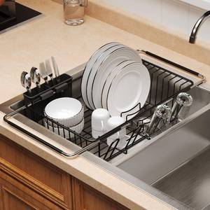 lot 13529 image: Over the Sink Expandable Dish Drainer Drying Rack In Stainless Steel for Small Kitchen, Counter Space Saving Modern Compact Metal Above Plate Dryer Strainer, Adjustable Hanging Inside Drain Holder