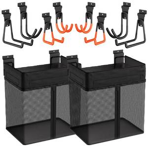 lot 13530 image: INCLY 10PCS Slatwall Accessories Kit, 2 Pack Large Mesh Slatwall Baskets with Zipper & 8PCS Heavy Duty Slat Wall Hooks, Mounted Slat Wall Accessory for Garage Home Storage & Organizing