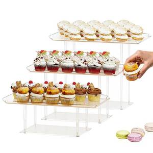 lot 13532 image: HeiMma 3 Pack Dessert Table Display Set, Clear Acrylic Desert Stands Buffet Risers for Cupcakes Dessert Pastry Food Treat Tier Cookie Dessert Platter Serving Trays Stand for Wedding Birthday Party
