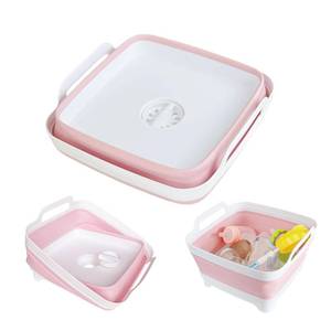 lot 13535 image: GIMWA Collapsible Wash Basin for Baby Bottles - 2.4 Gallons Portable Wash Bin for RV Camping Sink, Space-Saving Dish Tub (Pink)