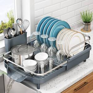lot 13541 image: SNTD Expandable Dish Drying Rack for Kitchen Counter, 15.2-22.1 in, Gray