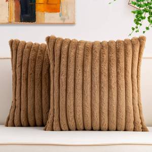 lot 14012 image: Aegero Pack of 2 Faux Fur Christmas Throw Pillow Covers 24x24 Inch, Coffee