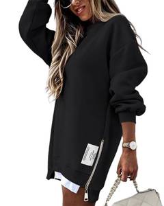 lot 14015 image: CHICME Womens Long Sleeve Zipper Casual Pullover Fall Top-Black-XX-Large