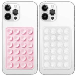 lot 14025 image: Anteel 2 Pack Silicone Suction Phone Case Mount, Non Slip Sticky Grip, Silicon Adhesive Suction Cup Mount, Strong Grip Holder for Selfies and Videos (LightPink&Translucent)