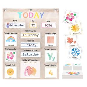 lot 14029 image: Daily Morning Board Circle Time Calendar Weather Seasons Positive Affirmations Letter Shape Number of the Day Pocket Chart,Toddler Preschool Calendar,Homeschool Morning Work Activity, Pastel Design