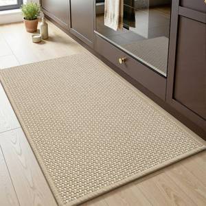 lot 14034 image: MontVoo Kitchen Rugs Non Slip Washable, Absorbent Braided Kitchen Mats for Floor with Rubber Backing, Durable Easy Clean Kitchen Floor Mat for Front of Sink, Laundry, Entryway, Beige, 17x28