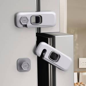 lot 14061 image: 5 Pack Child Proof Refrigerator Lock, QYESWHSR Fridge Locks for Kids with Sticky Adhesive Pads, Child Safety Locks for Doors, RV Refrigerator, Oven Lock Child Safety Baby Cabinet Locks - Grey Updated