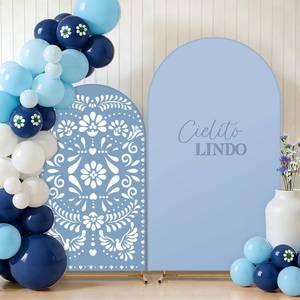 lot 14066 image: Mindsoft 2 Pcs Blue Cielito Lindo Arch Backdrop Cover 6ft and 7.2ft Spandex Stand Cover for Mexican Baby Show Birthday Wedding Bridal Shower Party Decorations