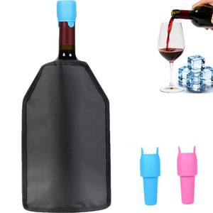 lot 14102 image: Reusable Gel Wine Cooler Sleeve, Fits 750ml Bottles for Red White Champagne, Leakproof Insulated, Keeps Wine Cold, for Picnic Camping Travel, Includes 2 Free Wine Stoppers, Black