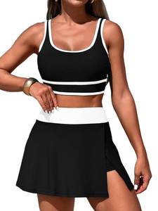 lot 14104 image: ZRTAK Womens High Waisted Bikini Sets Tummy Control Swim Skirt Two Piece Swim Suit Tummy Control Color Block Bathing Suit (Black, Medium)