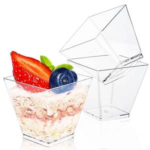 lot 14431 image: Jnnzzggu 50Pcs Square Mini Plastic Dessert Cups,3.5Oz Clear Plastic Parfait Appetizer Cup for Desserts,Appetizers,Ice Cream