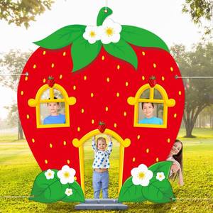 lot 14432 image: Yiaoyinnz Strawberry Shaped Photo Prop Selfie Frame Party Decor Strawberry Photo Booth Props Background Sweet Berry Porch Banner Backdrop Sign Berry Themed Baby Shower Party Supplies 70x55 Inch