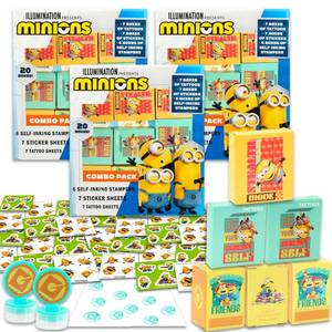 lot 14433 image: Minions Party Favor Bulk Set - Bundle with 60 Despicable Me Favor Boxes with Stickers, Tattoos and Stampers for Birthday Party or Classroom Prizes