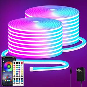 lot 14448 image: segrass 100FT RGB LED neon Rope Lights LED neon Lights with RemoteAPP Control 24V IP65 Waterproof Flexible Neon LED Strip Lights for Bedroom Room Outdoors Decor��2 Rolls of 50ft��