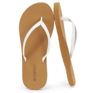 lot 14449 image: MORMIRAC Womens Slim Leather Flip Flops Beach Thong Sandals,White US8.5