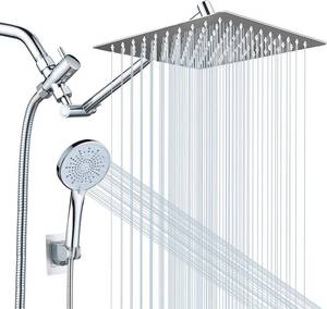 lot 14453 image: Peicuai Shower Head Combo, 10 Inch High Pressure Rain Shower Head with 11 Inch Adjustable Extension Arm, 5-Setting Handheld Shower with Long Hose, Powerful Spray for Low Water Pressure