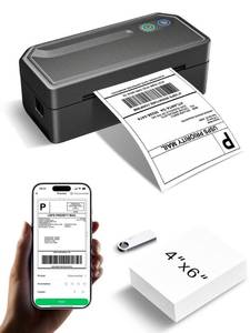 lot 14454 image: Bluetooth Thermal Shipping Label Printer, 4x6 Wireless Thermal Label Printer for Small Business, Compatible with Android, iPhone, Windows & Mac, Black
