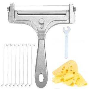 lot 14472 image: Stainless Steel Wire Cheese Slicer, Handheld Cheese Cutter with 8 Replacement Wires & Wrench Food Slicer for Block Butter Cutter Tools