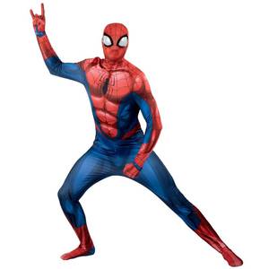 lot 14487 image: MARVEL Spider-Man Official Adult Deluxe Zentai Halloween Costume - Stretch Spandex with Hidden Zippers and Wrist Slits (S)