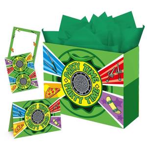 lot 14490 image: QUANZHOU SOULMAN TRADE CO.,LTD 13 Large Green Turtle Theme Party Bag Include 3pcs Tissue Paper and One Greeting Card, Birthday Party Supplies Party Present Wrapping