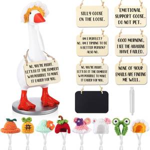 lot 14494 image: AceOrbit 17 Pcs Magnetic Goose Key Holder Resin Goose Statue with Mini Hats Writable Interchangeable Signs Desk Decor(Lovely)