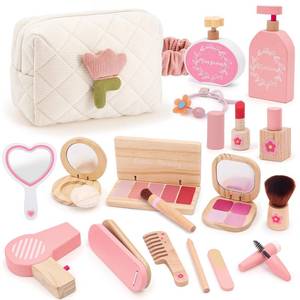 lot 19880 image: Wooden Makeup Toy Set for Girls Pretend Play Makeup Kit for Toddlers 3-5 with Bag, Birthday Gifts for Girls Toys Kids Aged 3 4 5 6 7 8