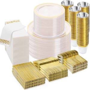 lot 19882 image: BESTVIP 700 PCS Clear Gold Plastic Plates and Silverware Set Disposable