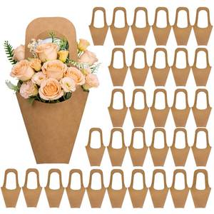 lot 19883 image: Flower Bags 50 Packs, Flower Bags for Bouquets, Kraft Paper Flower Gift Bags With Handle, Suitable for Flower Shops, Flower Bar, Weddings, Valentines Day, Birthday Parties, Thanksgiving, Home Decoration (13.8 Inches)