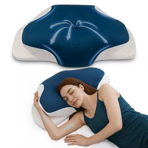 lot 19897 image: Cervical Neck Support Pillow for Sleeping, Two Heights Memory Foam Ergonomic Contour Pillow, Side Sleeper Pillow for Neck and Shoulder Pain Relief (Blue& White)