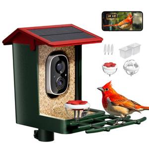 lot 19902 image: Smart Bird Feeder with Camera Solar Powered, 2K HD Video, AI Bird Species Identification, Instant Arrival Alerts, Weatherproof Design for Effortless Birdwatching, Best Gift for BirdLovers, Red