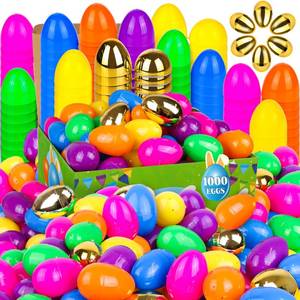 lot 19917 image: 1000 PCS 2.4 Colorful Fillable Easter Eggs with 6 Surprise Golden Eggs, Plastic Easter Egg Empty for Easter Egg Hunt Party Favors Kids Easter Basket Stuffers Fillers Classroom Prizes for Boys Girls