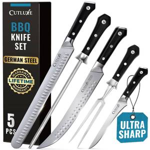 lot 19931 image: Cutluxe Butcher Knife Set, 5-Piece Slicing Carving Knives for Meat Cutting
