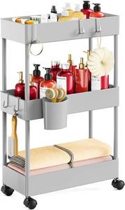 lot 19932 image: Pipishell Slim Storage Cart with Wheels - 3 Tier Bathroom Organizers and Storage Cart - Rolling Carts for Bathroom, Kitchen, Narrow Space, Laundry Room,Gray