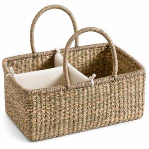 lot 19933 image: Quincry Premium Wicker Baby Diaper Caddy Organizer, Woven Seagrass Basket with Handles, Diaper Basket with Dividers (Rectangle)