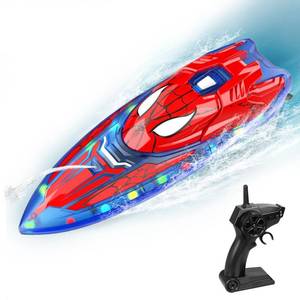 lot 19934 image: Fullware Spider Hero RC Boat, 2.4GHz Remote Control Boat with LED Lights for Kids, Pool Toy with 2 Rechargeable Batteries, Spray Function, and Low Battery Alarm for Boys & Girls