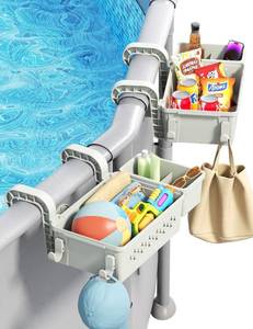 lot 19946 image: PATENTED POOLHACKER 2026 Upgrade 2 Sets Poolside Storage Basket - Original Above Ground Pool Accessories, Swimming Pool Storage Basket with Pool Cup Holder, Poolside Storage to Organize Cup Towel