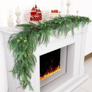 lot 19947 image: Norfolk Pine Cypress Garlands with Green Berry, 6Ft Artificial Soft Christmas Pine Garland, Green Real Touch Greenery Garland for Table, Mantle, Staires Railing, IndoorOutdoor Christmas Decorations.
