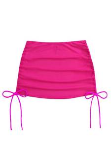 lot 20009 image: Falainetee Womens Drawstring Solid Mesh Sheer Summer Bikini Cover Up Skirt Hot Pink XS