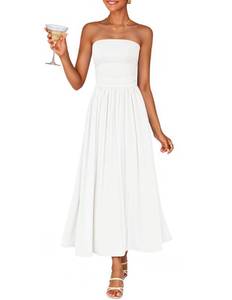 lot 20018 image: ZESICA Womens Strapless Formal Wedding Guest Midi Sundress White M (Used)