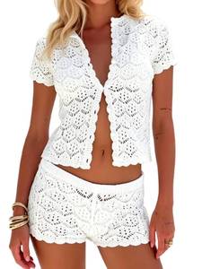 lot 20019 image: MakeMeChic Womens 2 Piece Sets Crochet Beach Cover Up Shorts Set Small